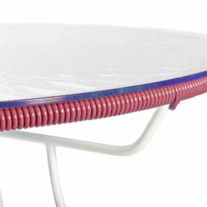 table basse ronde exterieur Zipolite Boqa_salon de jardin_design_pvc_tressage polyvinyl_terrasse_balcon_picsince_été_mobilier ext_couleur_personnalisable_plateau en verre_made in France_L'Inatelier_Nantes_boutique déco_artisanat français_rouge bordeaux_profil_structure blanche_zoom