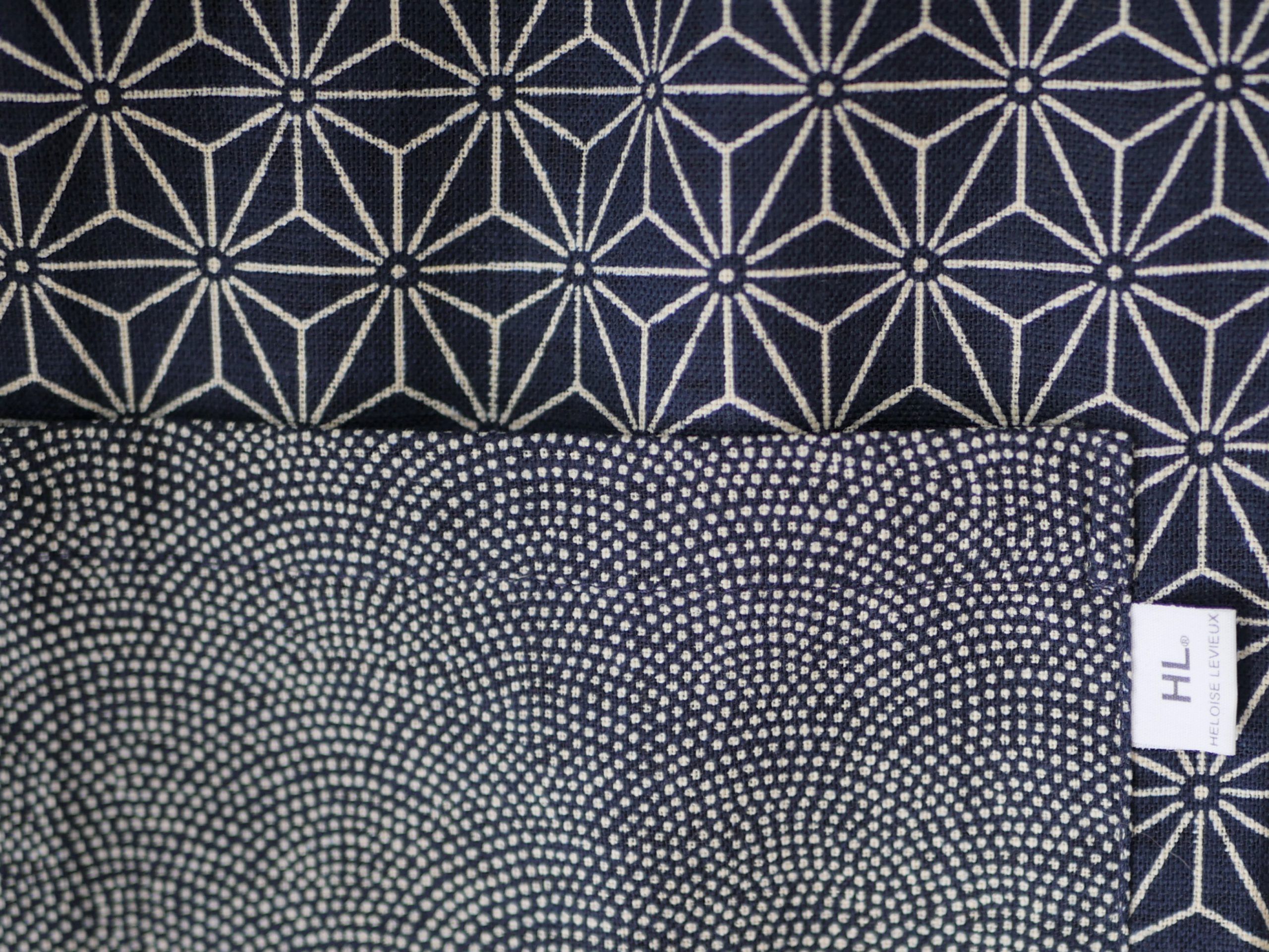 Tablier Japonais coton_Heloise Levieux_L'INATELIER_Nantes_linge de maison_cuisine_décoration_motif japonais_étoile_détail motif tissu