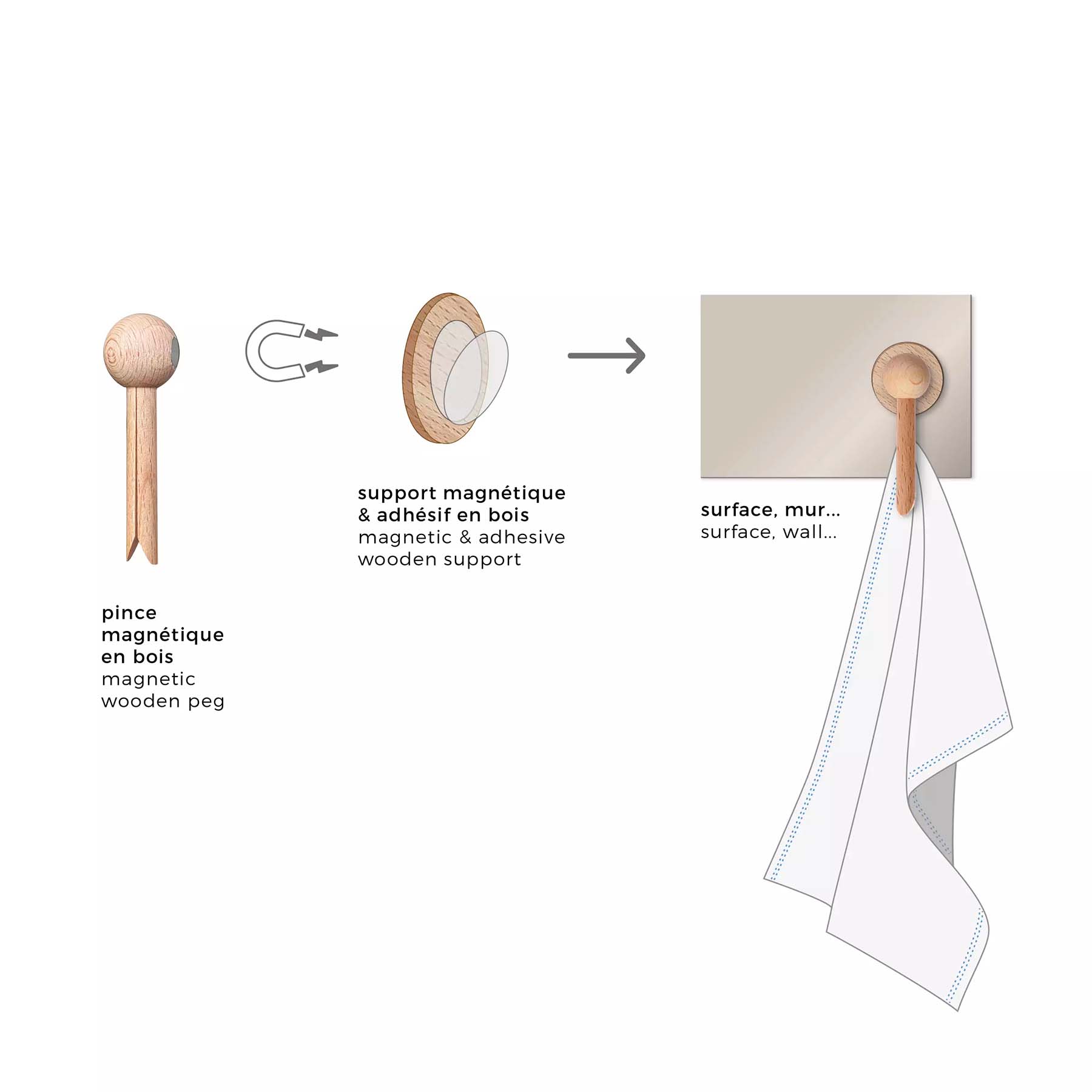 accroche torchon en bois naturel pince-moi tout simplement