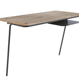 Bureau console bois et métal - KNGB- Chêne-déco-fabrication française -vue profil-rangement