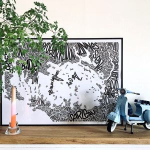 Affiche-Golfe du Morbihan-les-ptits-plans-bretagne-noir-et-blanc-france-50x70cm