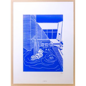 Linogravure Morgane Chouin 'La Piscine' 30x40