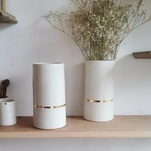 VASE PORCELAINE DE LIMOGES - Céramique blanc et or -Ambre Hervo LINATELIER Nantes