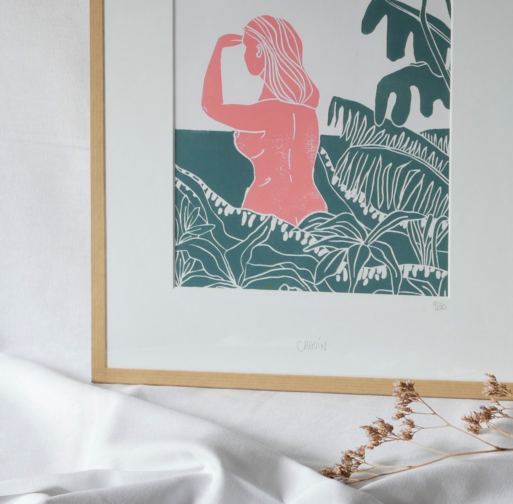 linogravure spéciale OCTOBRE ROSE 2019_MorganeChouin_L'Inatelier_Nantes_Série_limitée_détail