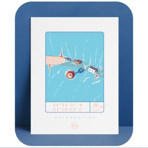 Affiche-Noirmoutier_Atelier_Lugus_plongeoir_sérgraphie_série limitée_décoration_art_tableau_intérieur_nantes_made-in-france_bon-secours_cadre_idée-cadeau_géographie_gps_vue-du-ciel