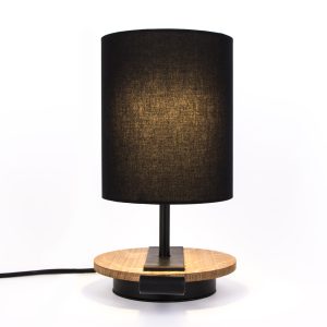 LAMPE-de chevet-CHANDELIER-NOIR-KNGB-creation-design-luminaire-made-in-france-artisanat-français-pièce-numérotée-bois-massif-cuir-coton-chambre-décoration-linatelier-nantes-boutique-décoration-intérieur-lumière-contemporain-écoresponsable-led-coté-marron