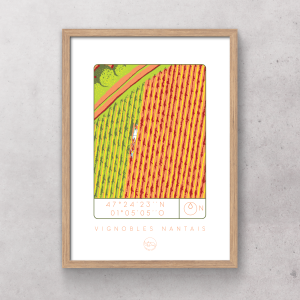 Affiche-vignobles nantais_Atelier_Lugus_sérgraphie_série limitée_décoration_art_tableau_intérieur_nantes_made-in-france_cadre_idée-cadeau_géographie_gps_vue-du-ciel