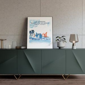 Les sinagots devant l'île de Boëdic golfe du morbihan Illustration frères de la côte