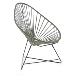 Fauteuil acapulco exterieur corde sur fond blanc acrylique vert epicea boqa design structure noire intérieur 3-4 avant