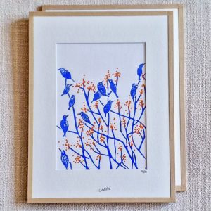 Linogravure Morgane Chouin 'Oiseaux Perchés'