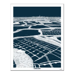 Affiche Augustin-bleu et blanc- Guérande- Marais salants-Bretagne-mer-plage-déco-poster-Linatelier