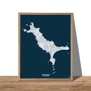 Affiche Augustin-bleu et blanc-Ile de houat avec cadre bois