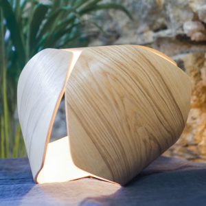 Lampe en bois artisanale , vue complète.