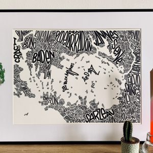 Affiche-Golfe du Morbihan-les-ptits-plans-bretagne-noir-et-blanc-france