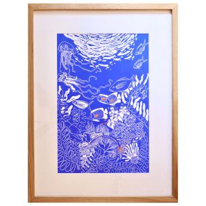 Linogravure Morgane Chouin 'Vie Aquatique' 60x80 cm