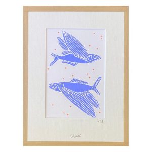 Linogravure Morgane Chouin 'Vie Aquatique' 18x24 cm